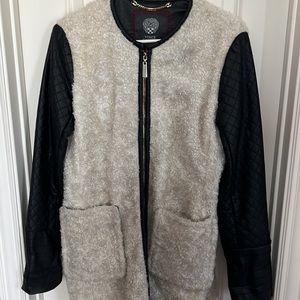 Vince Camuto shearling leather coat cream black
